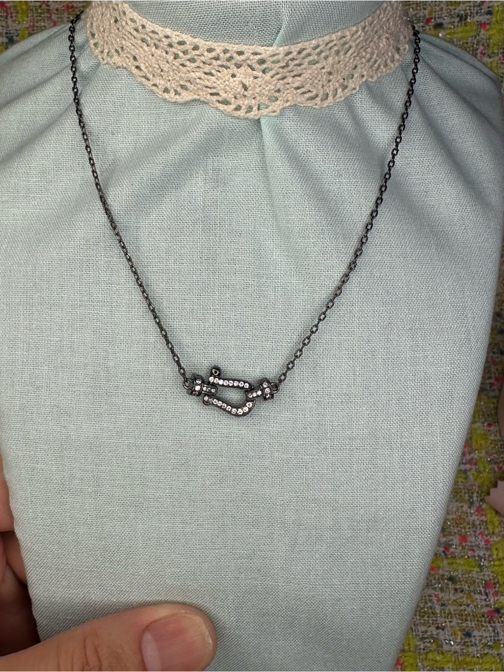 Delicate Gunmetal Crystal Accent Necklace - Women's Jewelry
